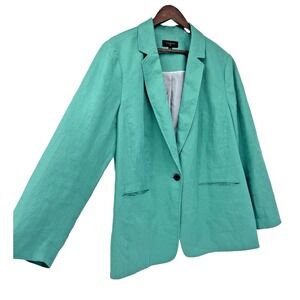 Talbots 20W Green 100% Linen Woven Blazer Jacket plus business capsule teacher